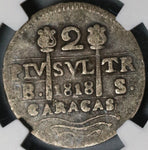 1818 NGC F 15 Caracas 2 Reales Venezuela Royalist Silver Coin (19121601D)