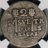 1818 NGC F 15 Caracas 2 Reales Venezuela Royalist Silver Coin (19121601D)