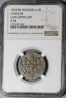 1818 NGC F 15 Caracas 2 Reales Venezuela Royalist Silver Coin (19121601D)