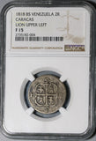 1818 NGC F 15 Caracas 2 Reales Venezuela Royalist Silver Coin (19121601D)