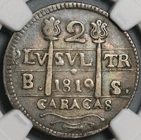 1819 NGC XF 40 Caracas 2 Reales Venezuela F7 Royalist Silver Coin (22032302C)