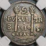 1819 NGC XF 40 Caracas 2 Reales Venezuela F7 Royalist Silver Coin (22032302C)