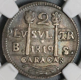 1819 NGC XF 40 Caracas 2 Reales Venezuela F7 Royalist Silver Coin (22032302C)