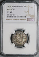1819 NGC XF 40 Caracas 2 Reales Venezuela F7 Royalist Silver Coin (22032302C)