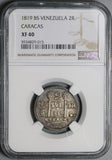 1819 NGC XF 40 Caracas 2 Reales Venezuela F7 Royalist Silver Coin (22032302C)