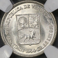 1954 NGC MS 64+ VENEZUELA 50 Centimos Silver Coin (18080105C)