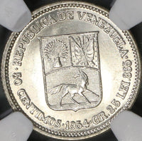 1954 NGC MS 64+ VENEZUELA 50 Centimos Silver Coin (18080105C)