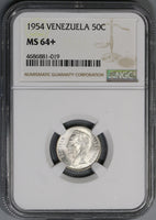 1954 NGC MS 64+ VENEZUELA 50 Centimos Silver Coin (18080105C)