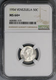 1954 NGC MS 64+ VENEZUELA 50 Centimos Silver Coin (18080105C)