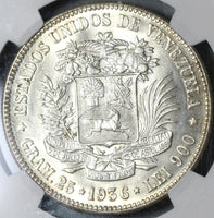 1936 NGC MS 63 Venezuela 5 Bolivares Silver 90% Mint State Crown Coin (20111201C)