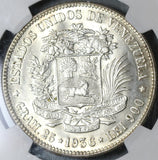 1936 NGC MS 63 Venezuela 5 Bolivares Silver 90% Mint State Crown Coin (20111201C)