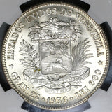 1936 NGC MS 63 Venezuela 5 Bolivares Silver 90% Mint State Crown Coin (20111201C)