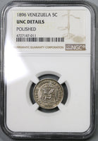 1896 NGC UNC Det Venezueal 5 Centimos Horse Coin (19081801C)