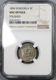 1896 NGC UNC Det Venezueal 5 Centimos Horse Coin (19081801C)