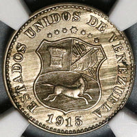 1915 NGC AU 58 Venezuela 5 Centimos Scarce Horse Coin (20021903C)