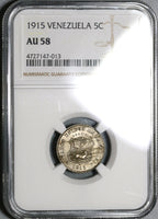 1915 NGC AU 58 Venezuela 5 Centimos Scarce Horse Coin (20021903C)