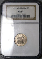 1925 NGC MS 64 Venezuela 5 Centimos Horse Mint State Coin (21081901D)