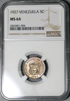 1927 NGC MS 64 Venezuela 5 Centimos Horse Mint State Coin (20121801C)