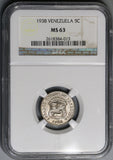 1938 NGC MS 63 Venezuela 5 Centimos Horse Coin (18082502C)