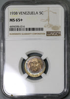 1938 NGC MS 65+ Venezuela 5 Centimos Gem Mint State Coin (17121801D)